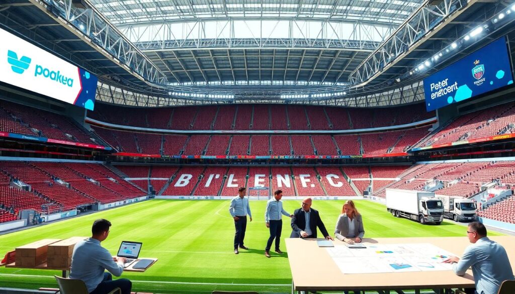 Фоторепортаж: бейджики и брендировка стадиона - иллюстрация